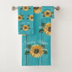 Tournesol jaune doré rustique Bois Turquoise
