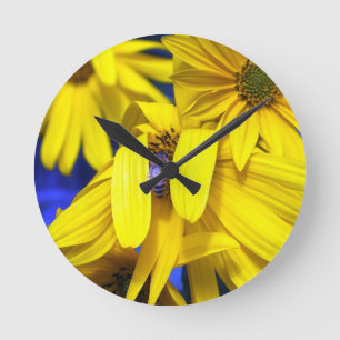 Tournesol jaune, horloge murale d'abeille bleue
