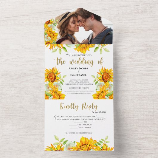 Tournesol Jaune Invitation tout en un mariage (À l'intérieur)
