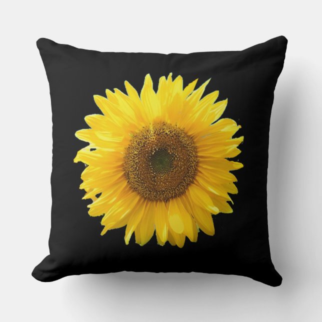 Tournesol jaune moderne sur oreiller noir (Recto)