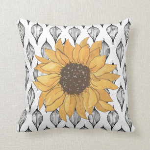 Tournesol jaune Noir Oreiller