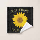 Tournesol jaune Nom personnalisé Noir (Gant de toilette)