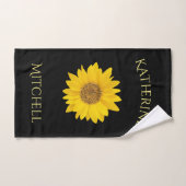 Tournesol jaune Nom personnalisé Noir (Serviette à main)