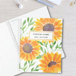 Tournesol jaune personnalisé<br><div class="desc">Ce planificateur unique est décoré de tournesols couleur jaune et de feuilles verts sur un arrière - plan blanc. Facilement personnalisable avec votre nom et votre année. Aquarelle originale © Michele Davies.</div>