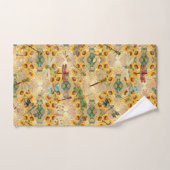 Tournesol jaune rétro libellules multicolores (Serviette à main)
