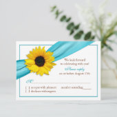 Tournesol Jaune Ruban Bleu Aqua Mariage RSVP (Debout devant)