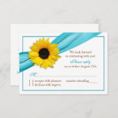 Tournesol Jaune Ruban Bleu Aqua Mariage RSVP (Devant / Derrière)