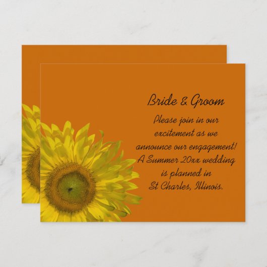 Tournesol jaune sur Faire-part Fiançailles orange (Devant / Derrière)