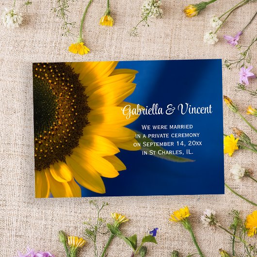 Tournesol jaune sur le Faire-part de mariage bleu