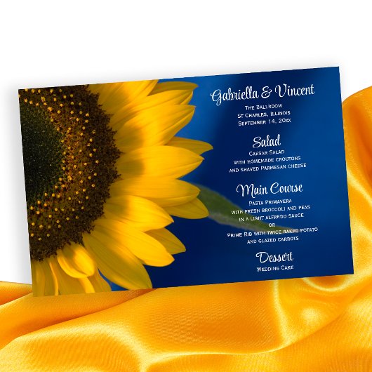Tournesol jaune sur le menu Mariage bleu