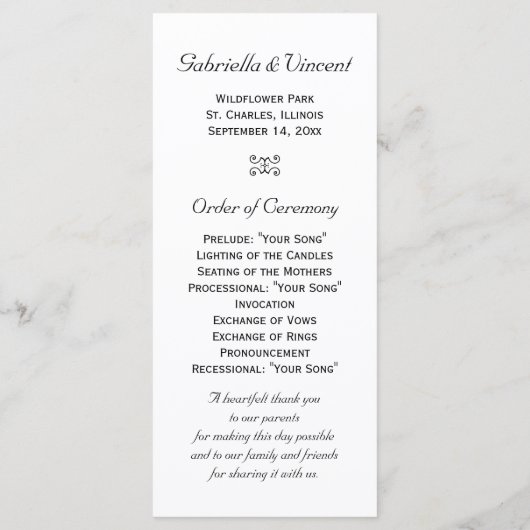 Tournesol jaune sur le programme de mariage blanc (Dos)