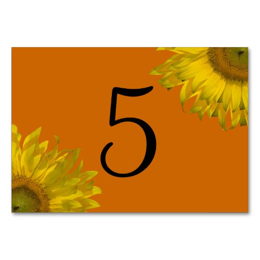 Tournesol jaune sur les numéros de table orange (Devant)