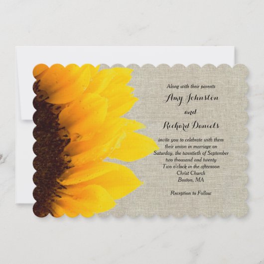 Tournesol Linen Russe Faire-part de mariage (Devant)