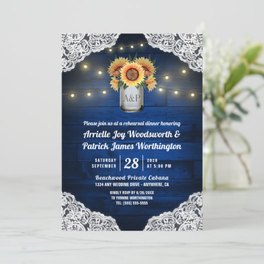 Tournesol Mason Jar Répétition Dîner Invitations (Debout devant)