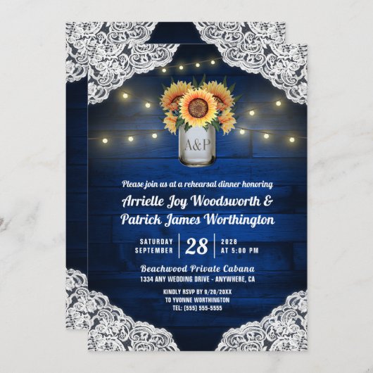Tournesol Mason Jar Répétition Dîner Invitations (Devant / Derrière)