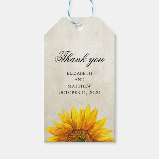 Tournesol. Merci rustique. Étiquette de cadeau de (Devant)