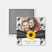 Tournesol noir et blanc Mariage damassé Magnet (Recto/Verso)