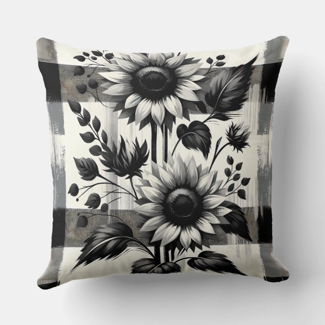 Tournesol noir et blanc Plaid Jouer Oreiller (Verso)