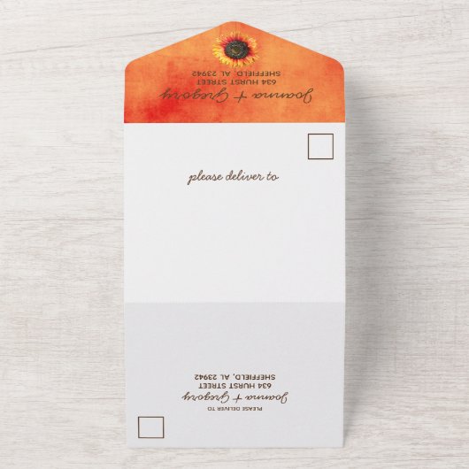 Tournesol orange en un seul Faire-part de mariage (Dehors)