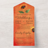 Tournesol orange en un seul Faire-part de mariage (À l'intérieur)