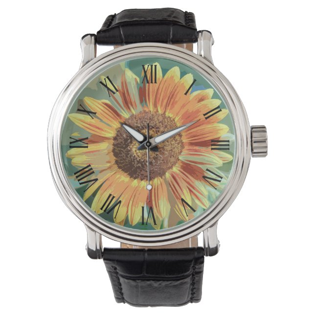 Tournesol orange vintage | Montre Homme (devant)