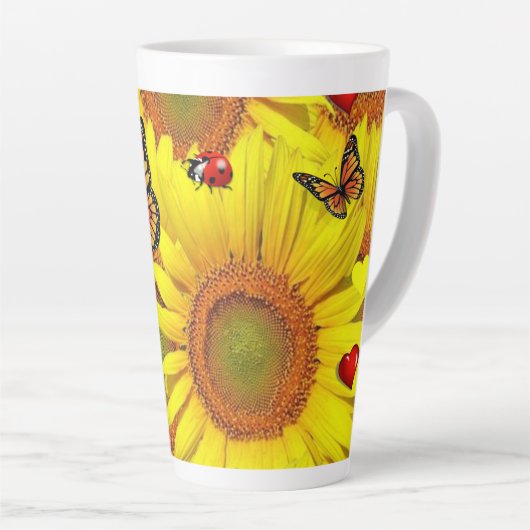 Tournesol Papillon Lady Bug Latte Mug (Angle droit)