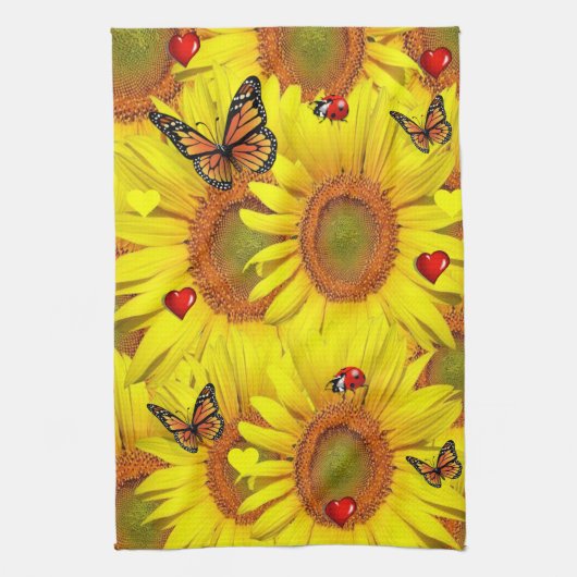Tournesol Papillon Ladybug Serviette de cuisine (Vertical)