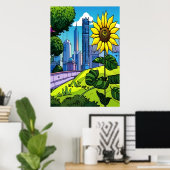 Tournesol, parc et ville | AI Art Poster (Bureau à domicile)