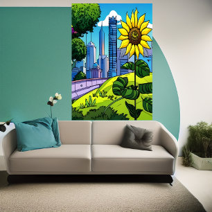 Tournesol, parc et ville AI Art Poster