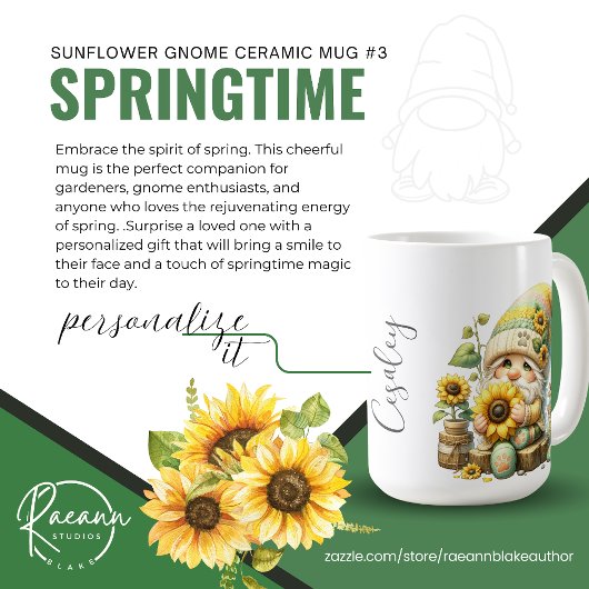 Tournesol printanier Gnome en céramique Mug