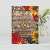 Tournesol & Rose Rustic Wood Lights Invitation (Debout devant)