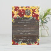 tournesol roses rouges grange faire-part de mariag (Debout devant)