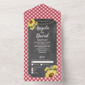 Tournesol Rouge Blanc En vichy Mariage Invitation  (À l'intérieur)