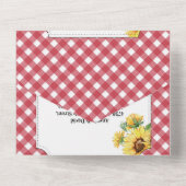 Tournesol Rouge Blanc En vichy Mariage Invitation  (Verso)