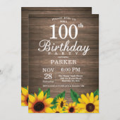 Tournesol rustique 100e anniversaire Invitation (Devant / Derrière)
