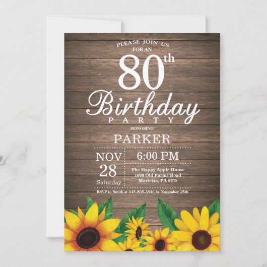 Tournesol rustique 80e anniversaire Invitation (Devant)