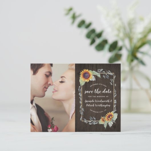 Tournesol Rustique Aquarelle Enregistrer Les Carte (Debout devant)