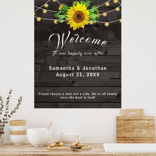 Tournesol rustique avec lumières Poster Mariage (Cuisine)