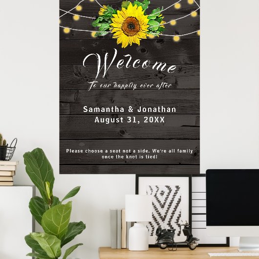 Tournesol rustique avec lumières Poster Mariage (Bureau à domicile)