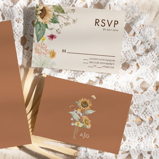 Tournesol rustique Beige Mariage RSVP Carte de rép