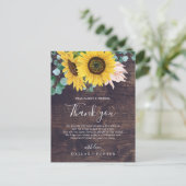 Tournesol rustique | Carte de réception Merci bois (Debout devant)