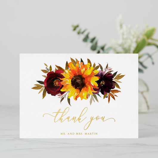 Tournesol Rustique Carte de remerciements Mariage (Debout devant)