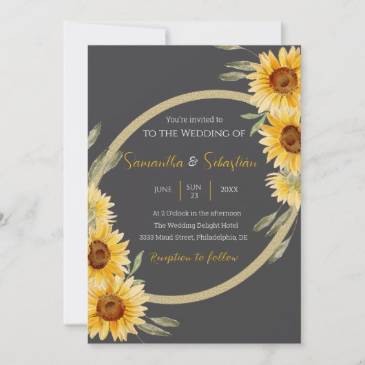 Tournesol rustique Élégant mariage Invitation (Devant)
