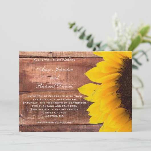 Tournesol Rustique Faire-part de mariage (Debout devant)