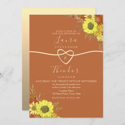 Tournesol Rustique Faire-part de mariage en terre (Devant / Derrière)