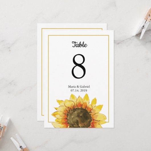 Tournesol rustique jaune. Numéro de table de maria (Devant/Arrière en situation)