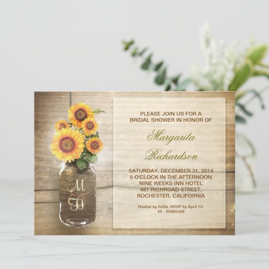 tournesol rustique mason jarre nuptiale invitation (Debout devant)