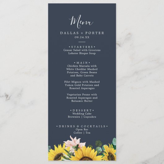 Tournesol rustique | Menu du dîner Mariage de la M (Devant)