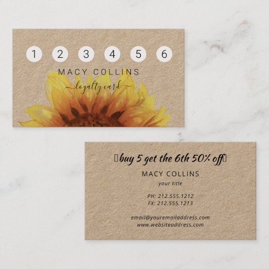 Tournesol rustique sur carte de fidélité papier kr (Devant / Derrière)