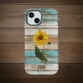 Tournesol sur Faux Green Initiales en bois Patiné